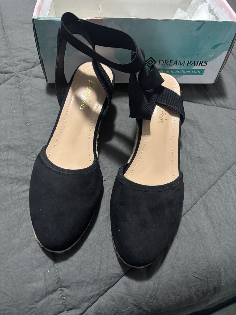 Dream Pairs Black Ankle Tie Wedge Espadrilles